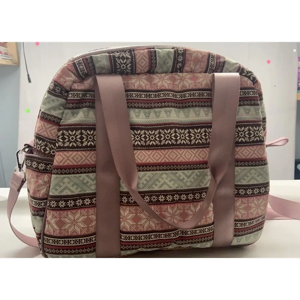 Isaac Mizrahi Tote-Duffle-Carryon-Baby-Overnight Bag-Crossb-Strap-Fair Isle-Gift